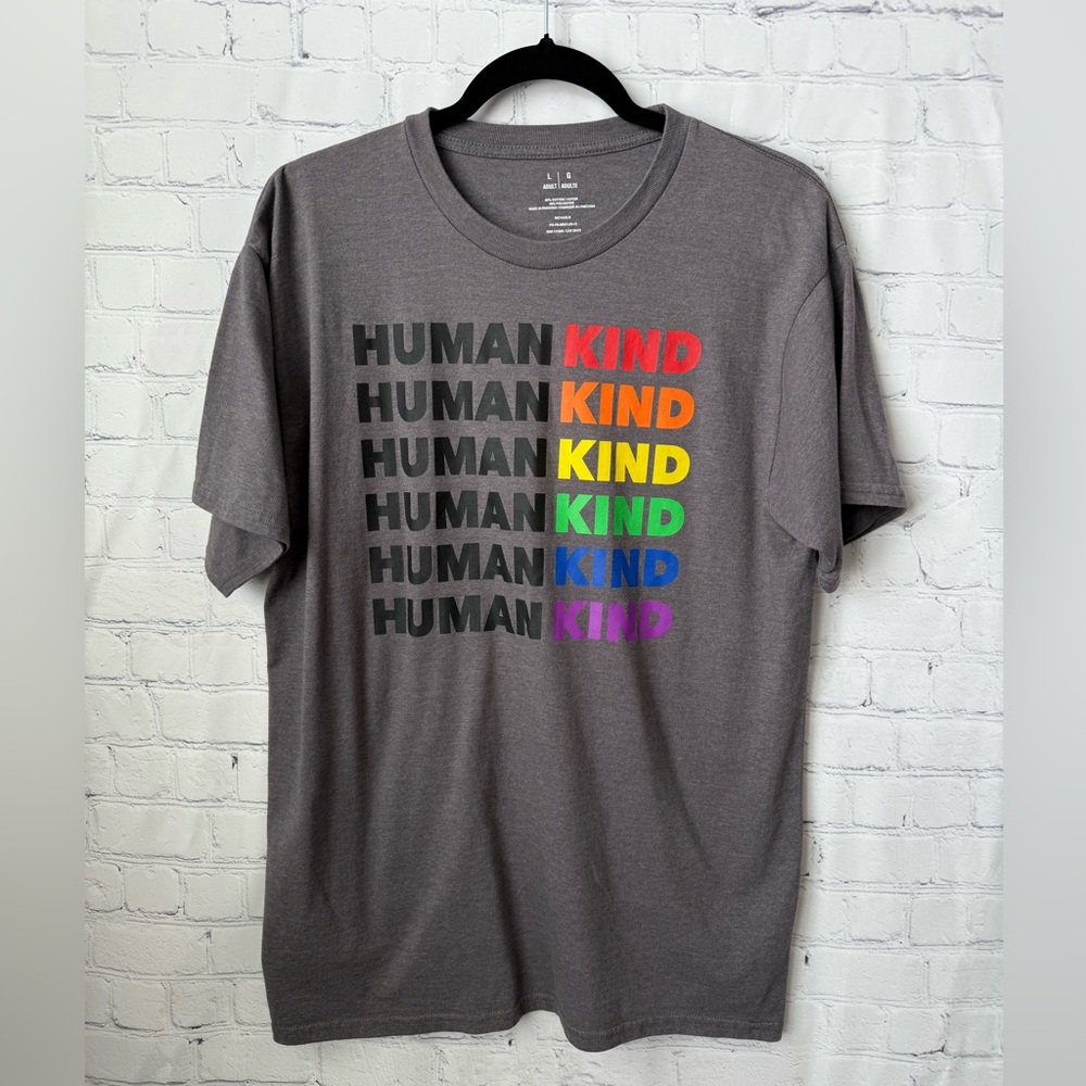Michaels size large ‘HUMAN KIND’ rainbow gray short sleeve t-shirt